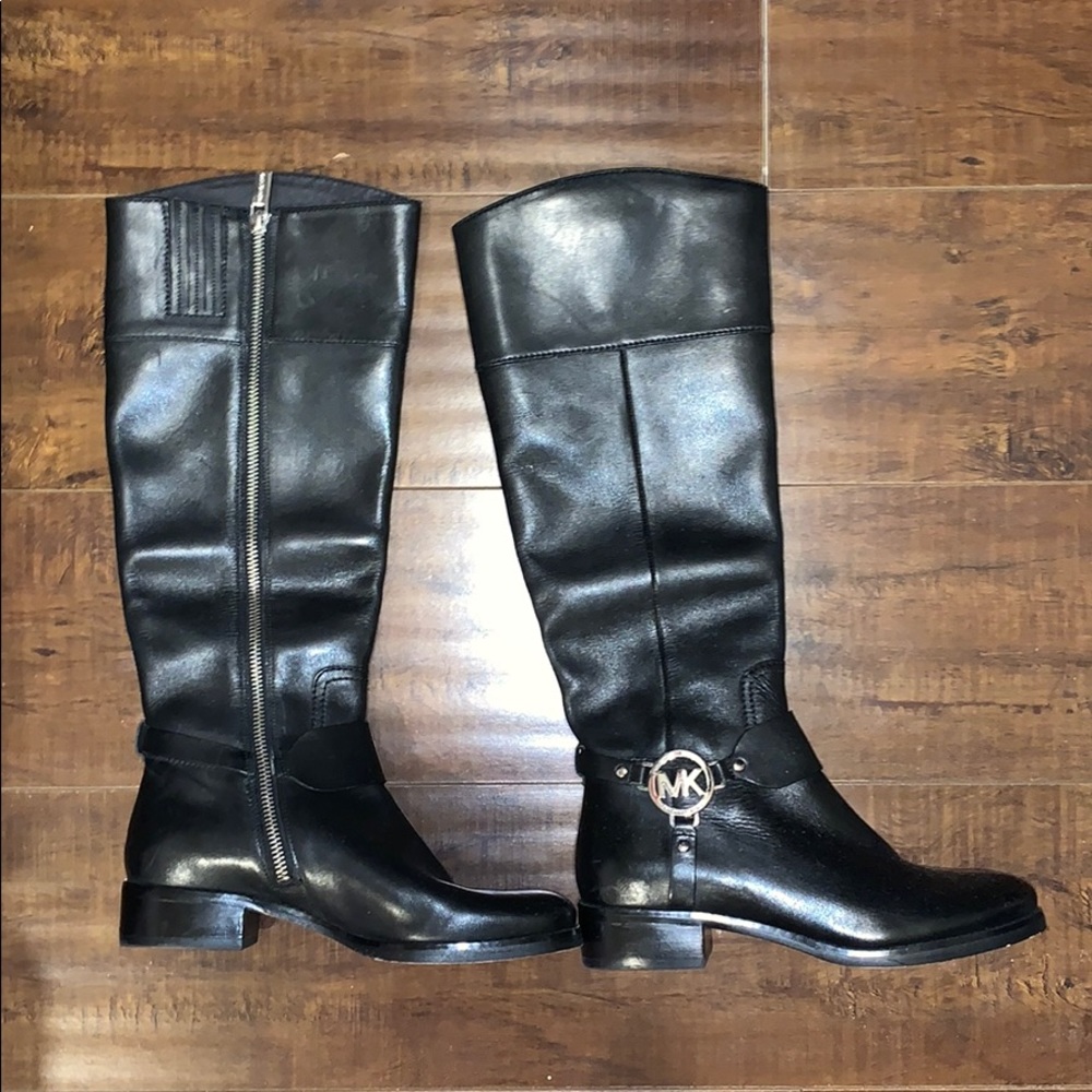 Black Leather Michael Kors Knee High Boots